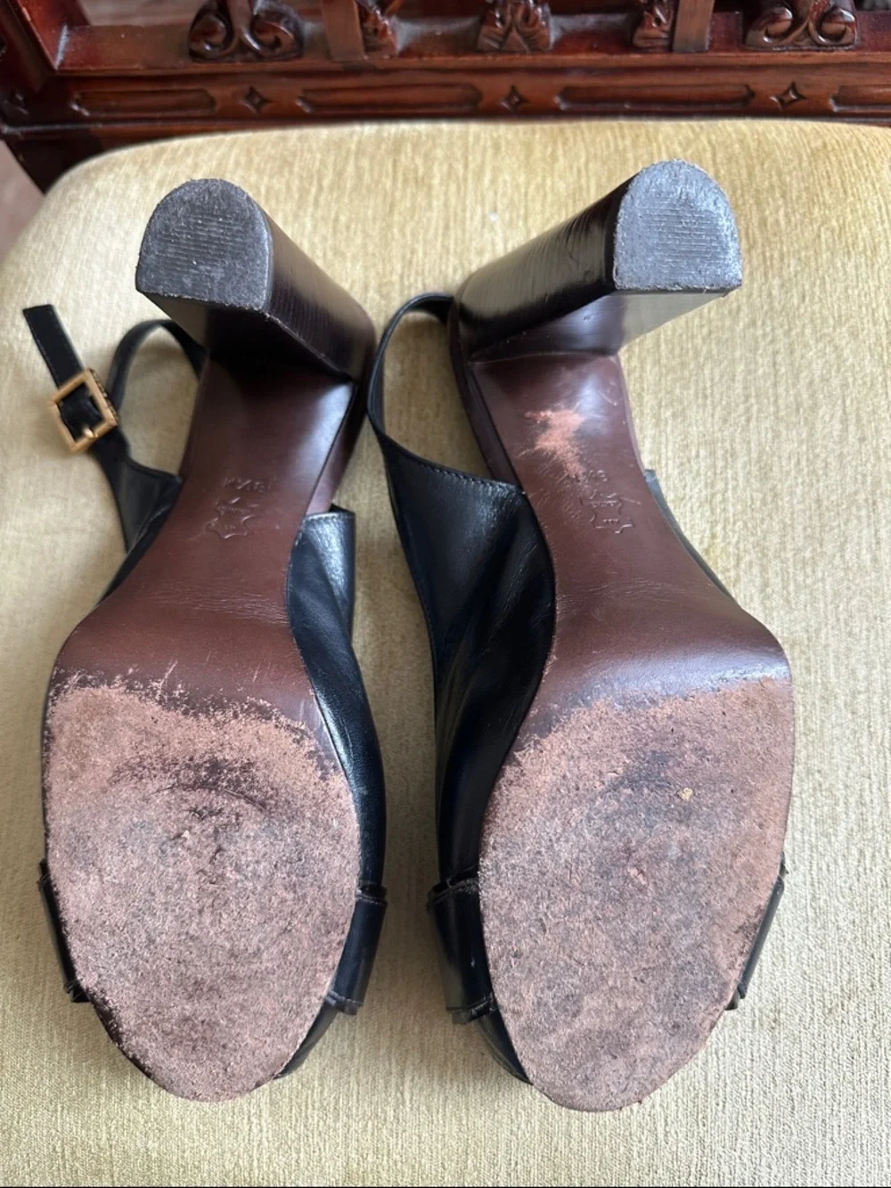 Tory Burch Black Leather Slingback Peep-Toe Heels with Buckle Detail Size 8.5